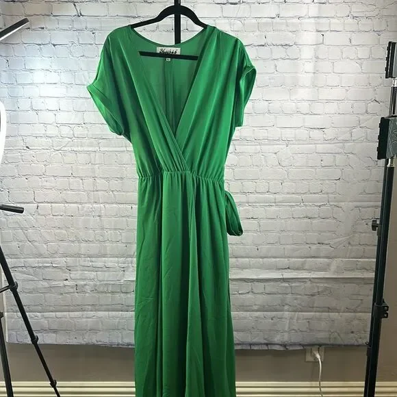 💚 Meghan Los Angeles Green Midi Wrap Dress - XL NWOT - Picture 3 of 5